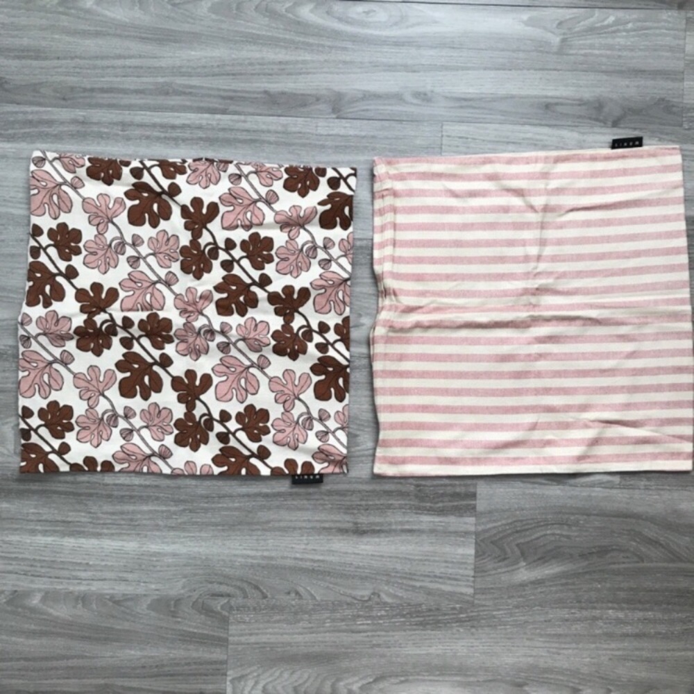 LINUM SQUARE PULLOW LINEN COVERS PINK IVORY STRIPE FLORAL 20”